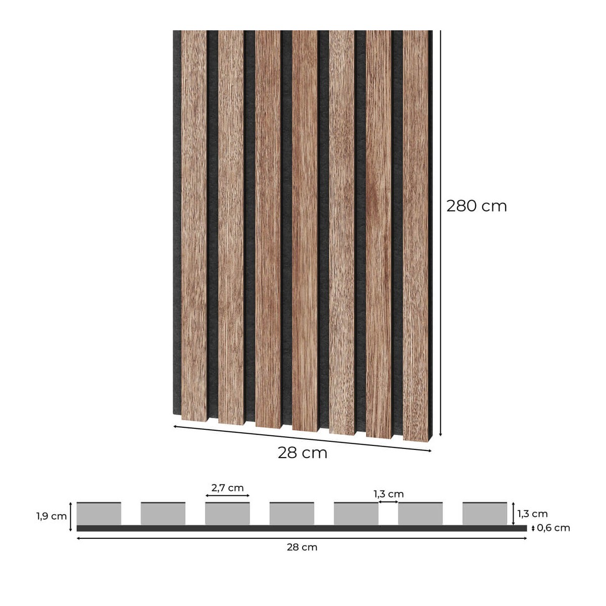 Dýhovaný akustický panel - Americký ořech [28x280]