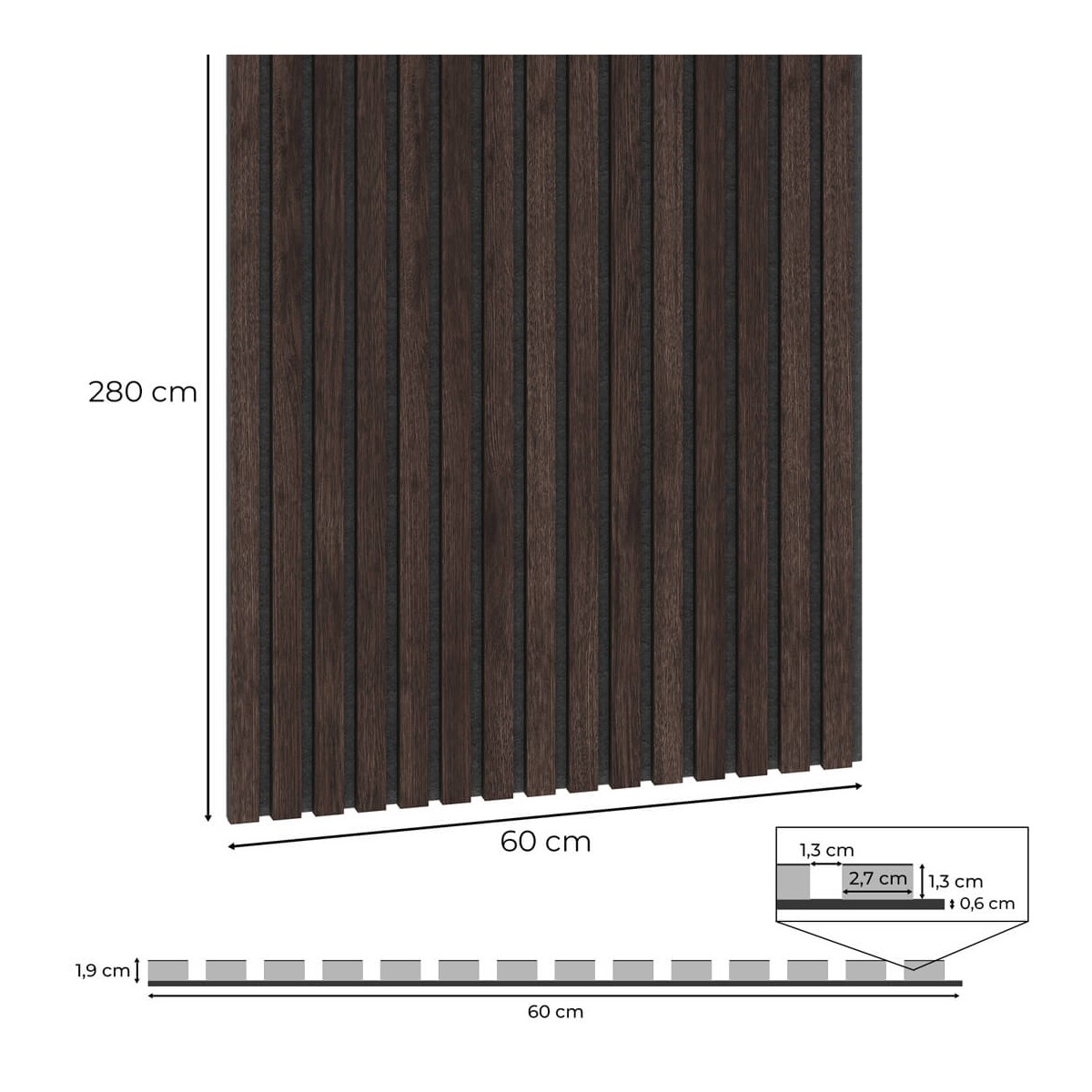 Dýhovaný akustický panel - Kaštan [60x280]
