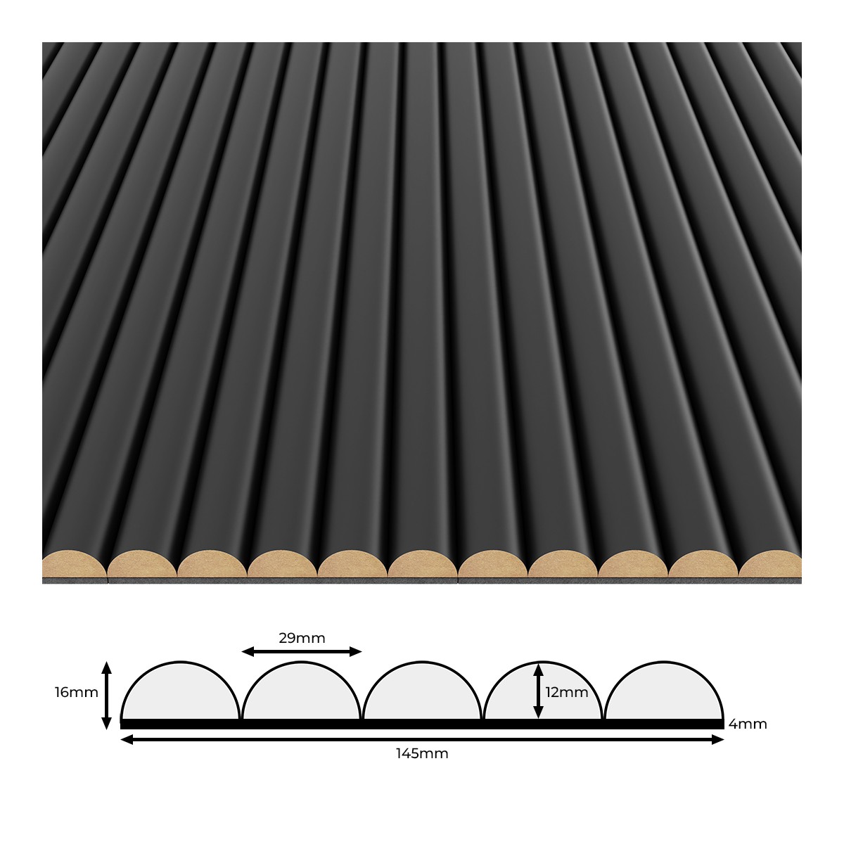 Rýhovaný panel MDF – Černá